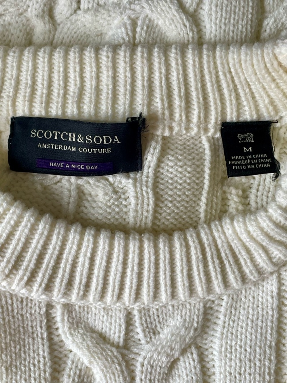 Scotch & Soda Monsanto Crewneck Cable Knit Sweater Medium Off-White - Picture 6 of 8